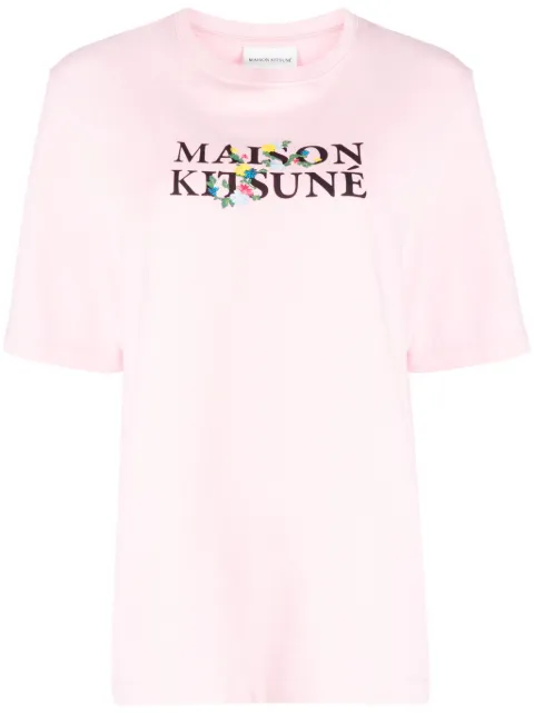 Maison Kitsuné logo-print cotton T-shirt Pink LW00116KJ0119P603