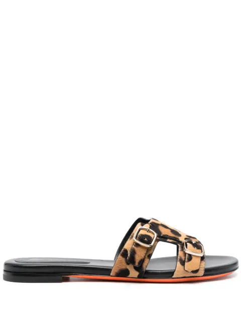 Santoni leopard-print double-buckle slides Black WHPF70640HA1TYLFM70