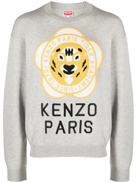 Kenzo logo-patch wool-cotton jumper Grey FD65PU4293BB