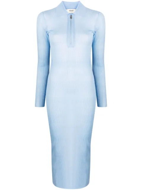 FENDI long-sleeve ribbed midi dress Blue FZDB66AQ42