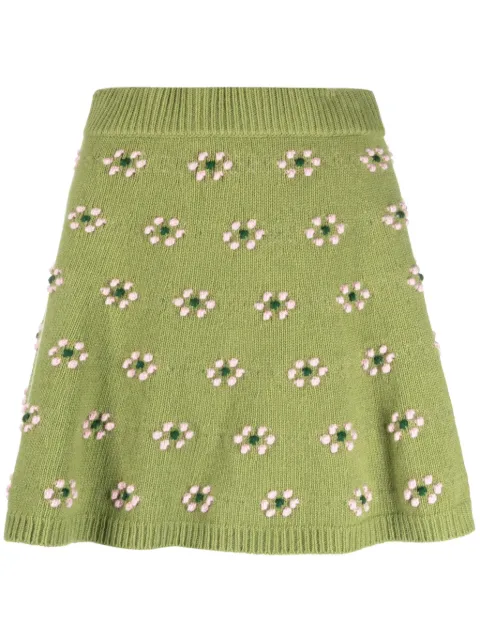Kenzo floral-motif wool skirt Green FD62JU4083CF