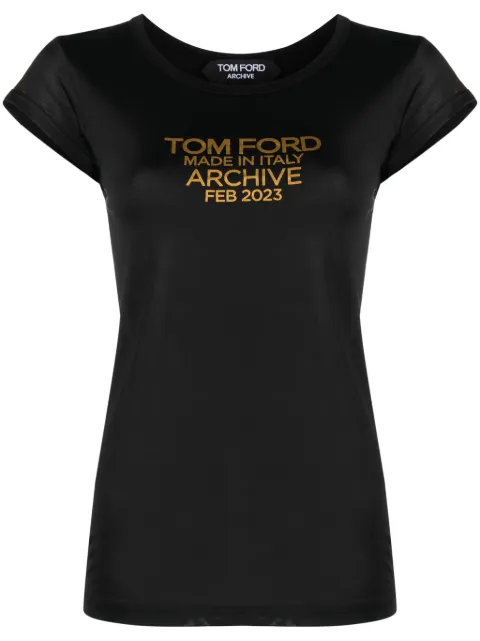 TOM FORD logo-print silk T-shirt Black TSJ559FAX835