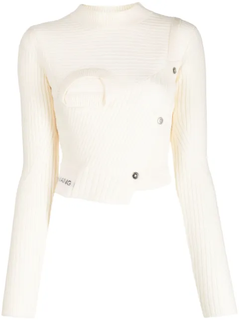 Feng Chen Wang asymmetric ribbed-knit jumper White FWF16KT02