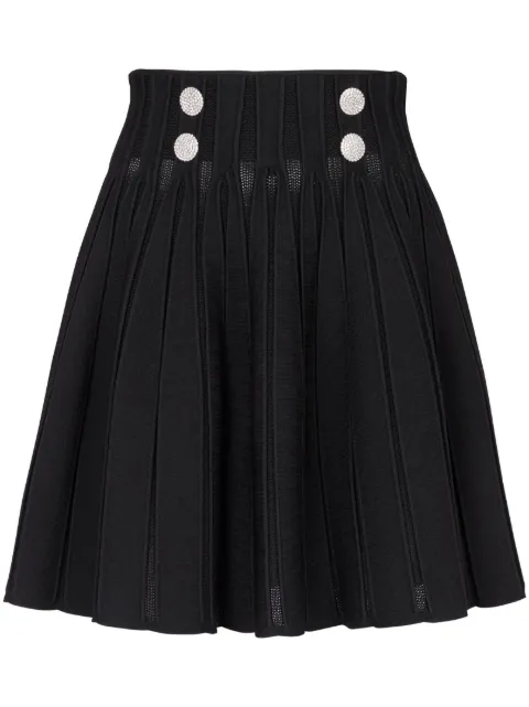 Balmain ribbed-knit pleated skater skirt Black BF0LB927KF13