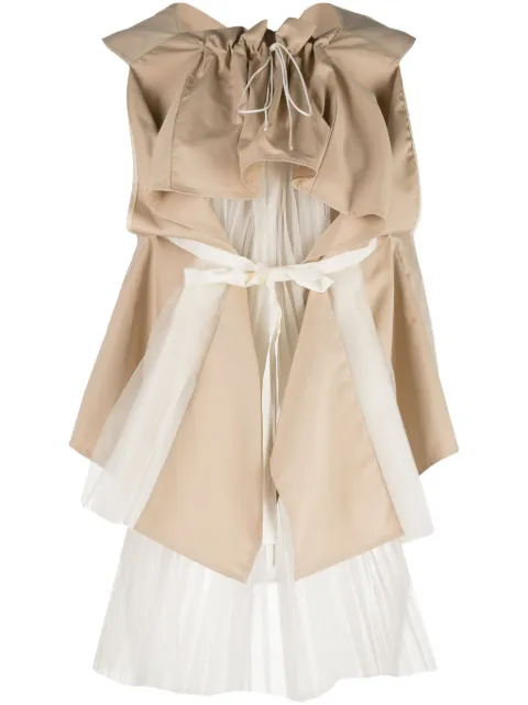 Shanshan Ruan tulle-overlay panelled top Neutrals T55C3C30