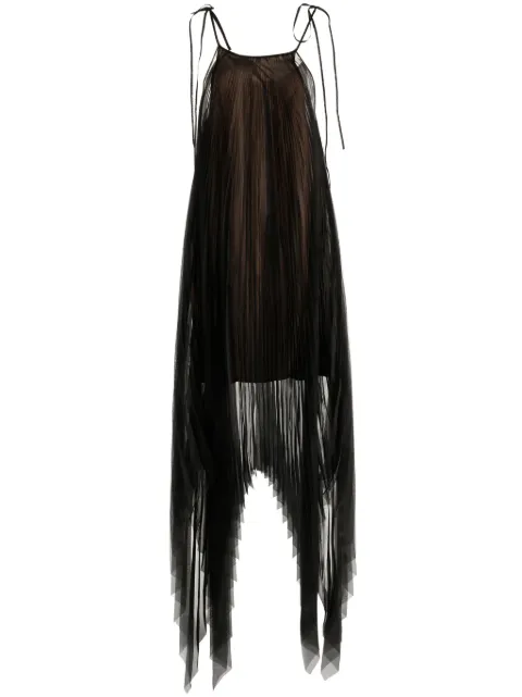 Shanshan Ruan asymmetric pleated midi dress Brown D48C1C30