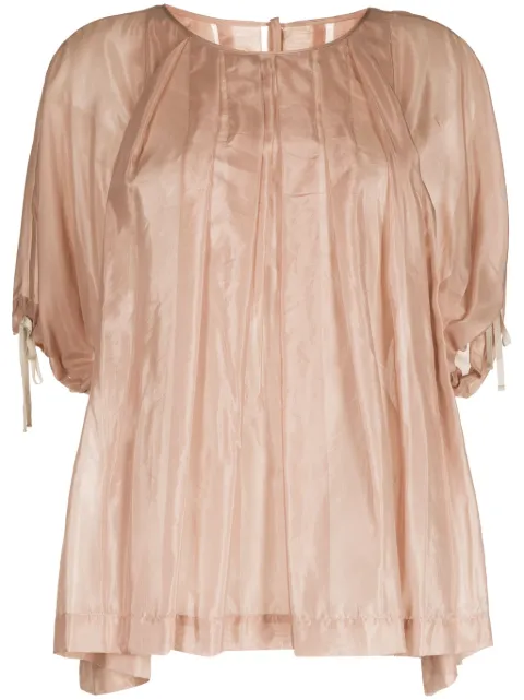 Shanshan Ruan short-sleeve pleated blouse Brown T94C30