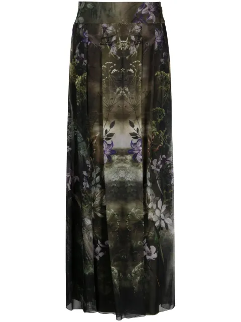 Alberta Ferretti Flower Bomb-print silk skirt Green A01016640