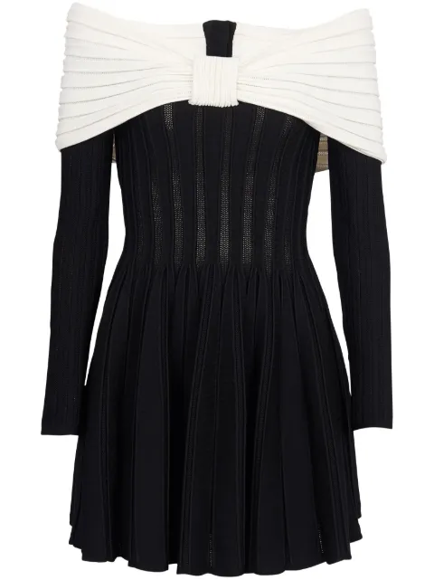 Balmain off-shoulder knitted minidress Black BF0R9499KF13
