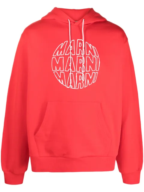 Marni logo-print cotton hoodie Red FUMU0073P9USCV82