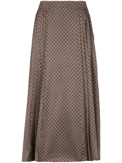 Balmain monogram-print pleated midi skirt Brown BF0LD315VD98