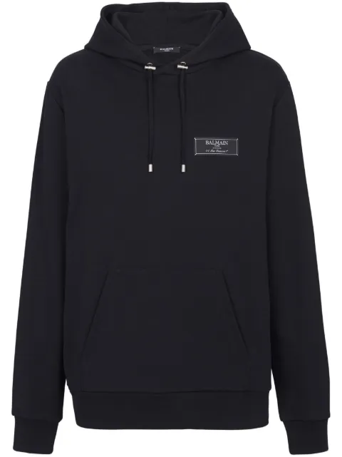 Balmain logo-patch cotton hoodie Black CH1JT047JB53
