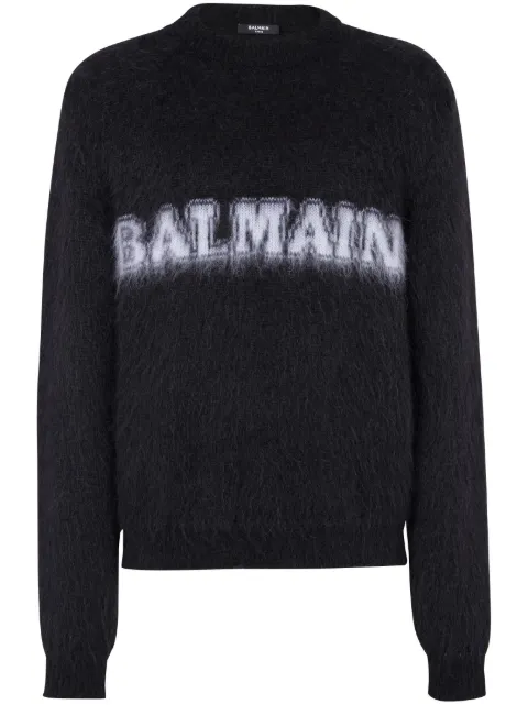 Balmain logo-print brushed-finish jumper Black BH0KD000KF38
