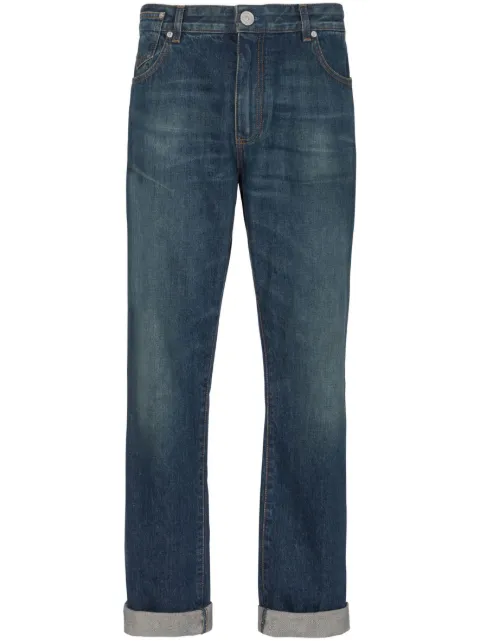 Balmain Vintage logo-patch straight-leg jeans Blue BH0MI044DD93