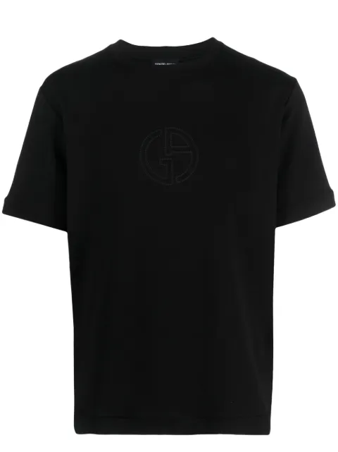 Giorgio Armani logo-embroidered round-neck T-shirt Black 6RSM68SJAYZ