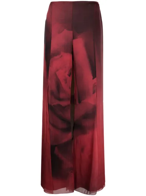 Alberta Ferretti rose-print silk flared trousers Red AEF232M03185152