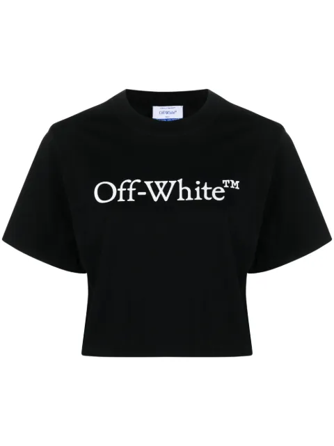Off-White Bookish logo-print cropped T-shirt Black OWAA090C99JER0041001