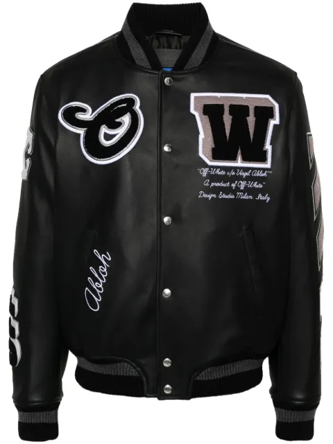 Off-White logo-appliqué leather bomber jacket Black OMJA122C99LEA0011010