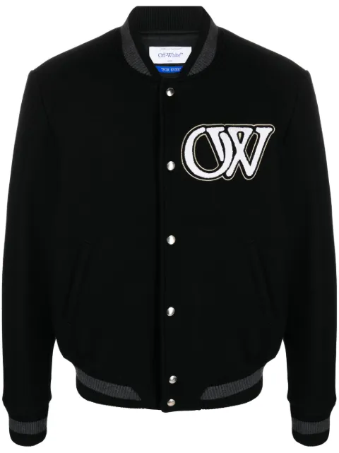 Off-White logo-appliqué varsity bomber jacket Black OMEH053C99FAB0021001