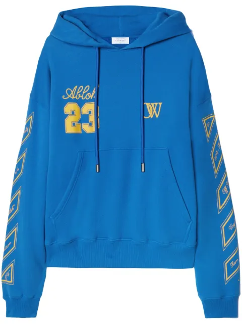 Off-White logo-print cotton hoodie Blue OMBB085S24FLE0124622