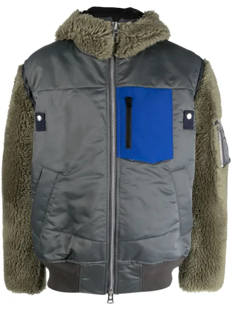 sacai colour-block zip-up hooded jacket Grey 2303220M