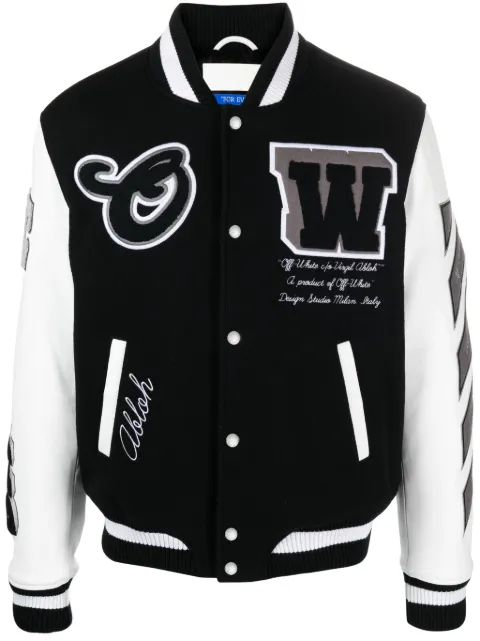 Off-White Lea appliqué varsity jacket Black OMJA122C99LEA0021010
