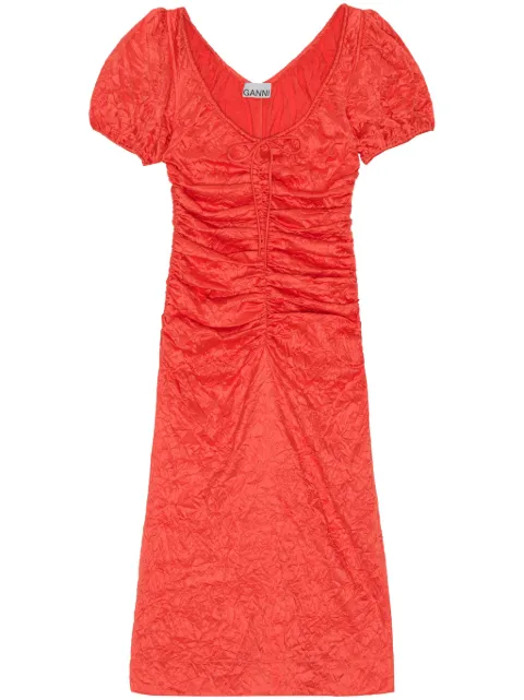 GANNI ruched midi dress Red F8496