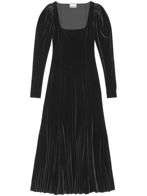 GANNI square-neck velvet maxi dress Black T3701