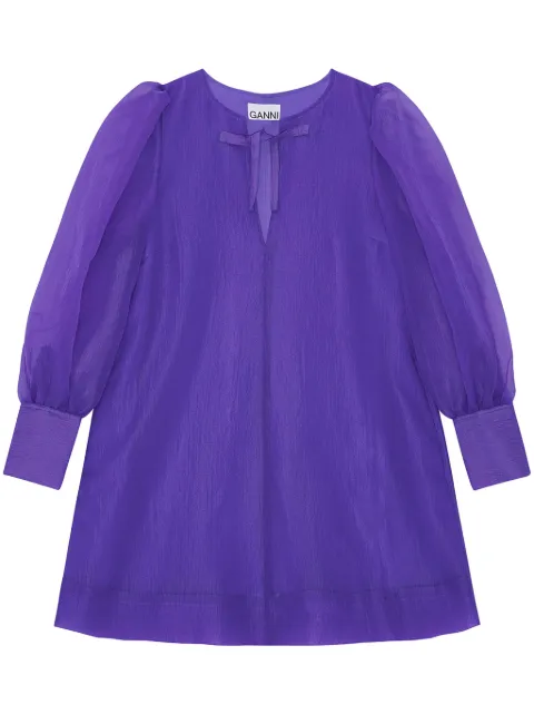 GANNI puff-sleeve recycled-polyester minidress Purple F8734
