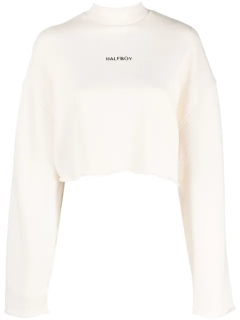 Halfboy logo-embroidered cropped sweatshirt Neutrals HFW231WFCN024031