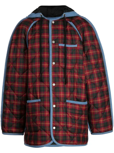EGONlab. tartan-check hooded coat Red AW23SH003A