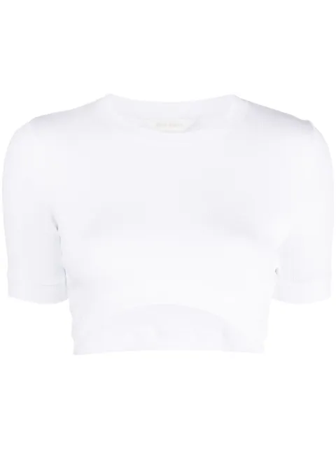 Palm Angels logo-patch cropped T-shirt White PWAA061E23FAB0010310