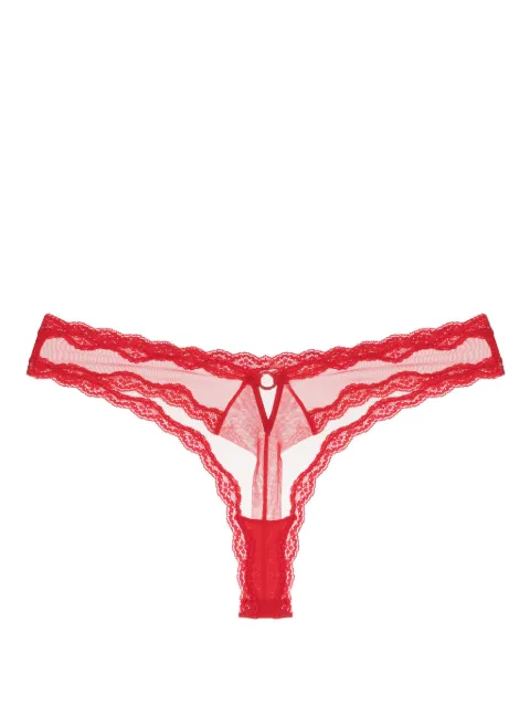 Fleur Du Mal floral-lace sheer tulle thong Red PY00670323