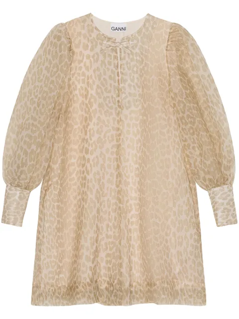GANNI leopard-print organza A-line dress Neutrals F8491
