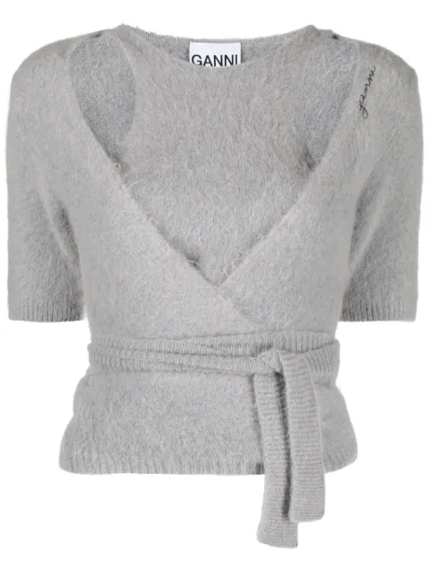 GANNI layered brushed-effect knitted cardigan Grey K1965523