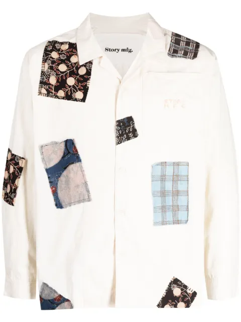 STORY mfg. Greetings patchwork cotton shirt Neutrals SAW23SHGRLCOTESCA