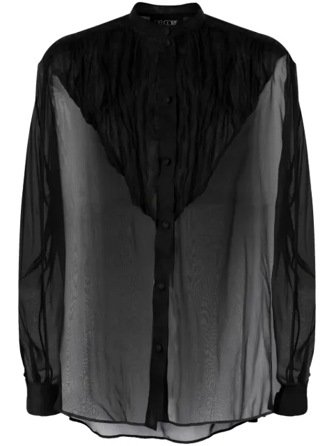 Del Core silk-organza band-collar blouse Black F2PB000772T0053