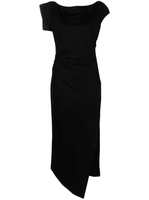 Del Core asymmetric ruched midi dress Black D003892T0689