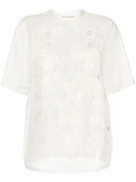 Elie Saab floral-appliqué sheer T-shirt White 15262