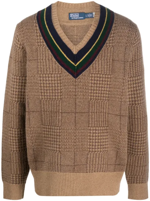 Polo Ralph Lauren Glen plaid check-pattern wool jumper Brown 710917160001