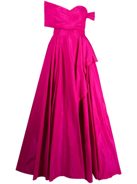 Zuhair Murad asymmetric off-shoulder silk gown Purple W2309223