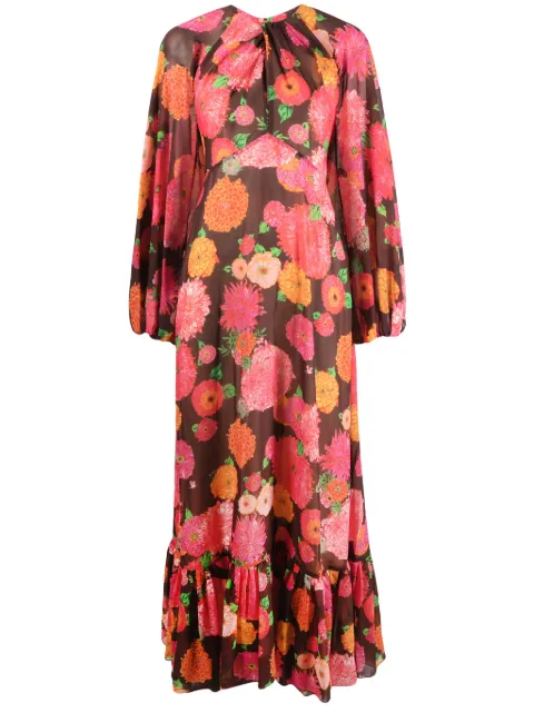 La DoubleJ Eve floral-print chiffon dress Brown DRE0555CHF001GYN0