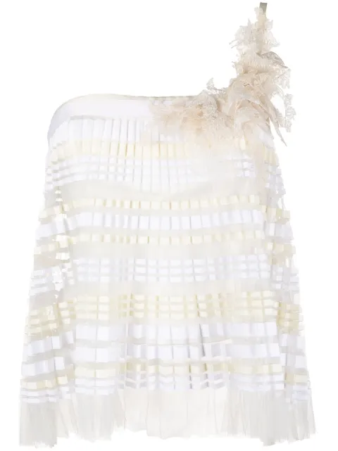 Gemy Maalouf floral-appliqué pleated top Neutrals W164499T