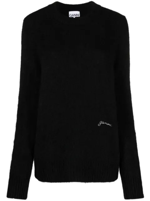 GANNI crew-neck alpaca wool-blend jumper Black K2105