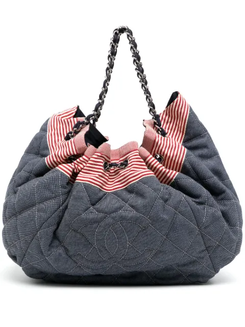 CHANEL Pre-Owned 2009-2010 diamond-quilted CC stitch denim shoulder bag Blue FF0829