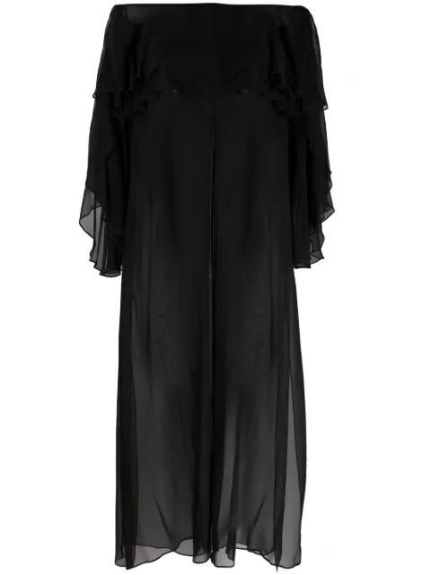 Gemy Maalouf Bardot neckline sheer long top Black LPS206277T