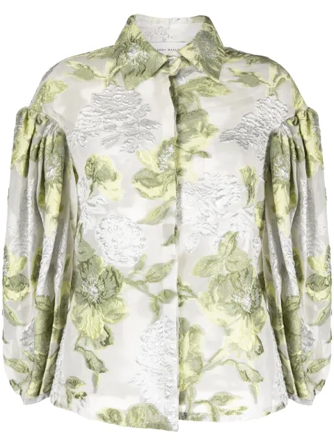 Gemy Maalouf floral-jacquard puff-sleeve organza blouse Green LPS174998T