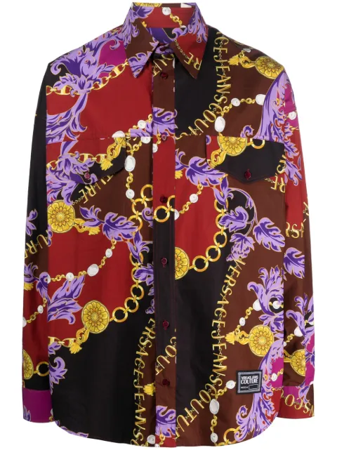 Versace Jeans Couture Chain Couture-print cotton shirt Brown 75GAL216NS277