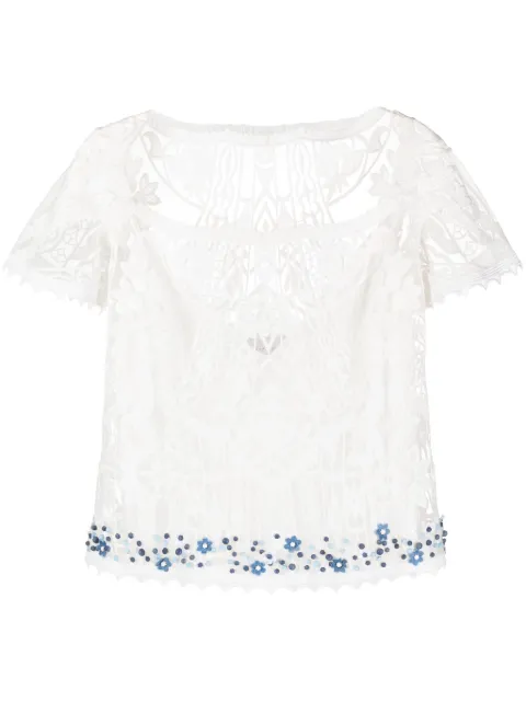 Gemy Maalouf square-neck lace-embroidery blouse White LPR195856T