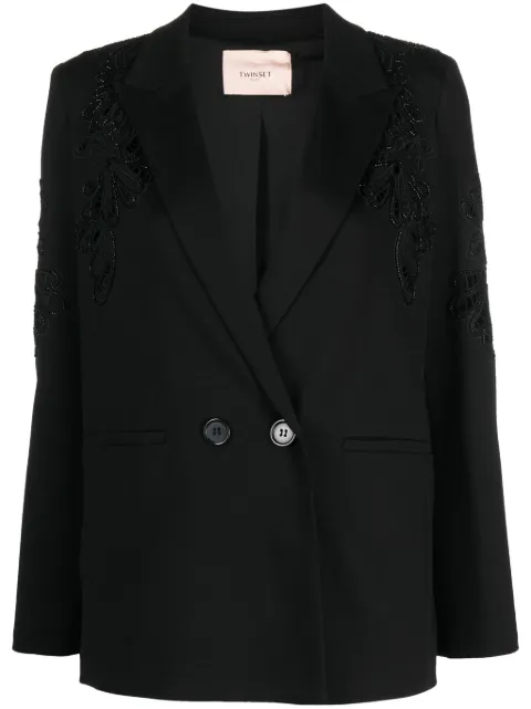 TWINSET floral-embroidered double-breasted blazer Black 232TP2072